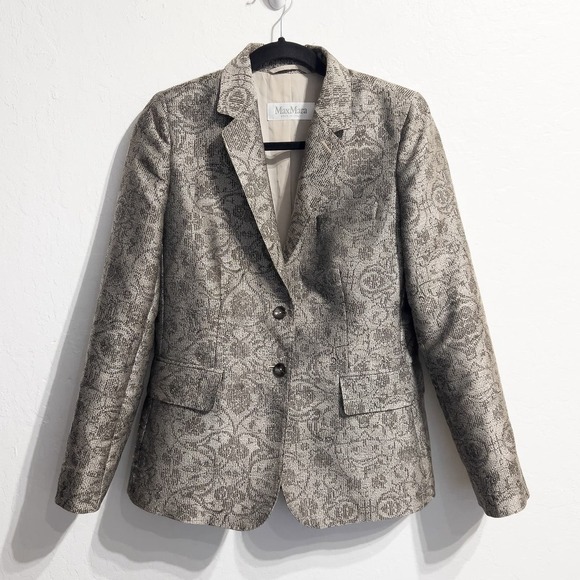MAX MARA Siberia Jacquard Blazer Jacket Textured 8 Tan Black Office Career - Picture 1 of 7
